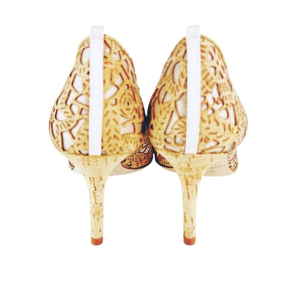 SJP Sarah Jessica Parker Fawn Cork Floral Cutout Stiletto Heels Tan EU 37 US 6.5 - Picture 7 of 11